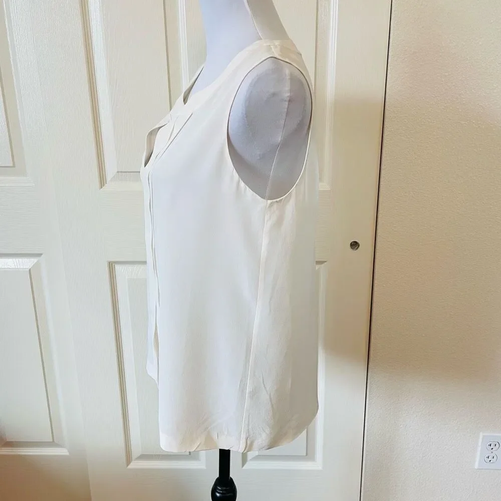 Kate Spade Addie Top Silk Split Neck Pleated Tank Top Cream Size 10
